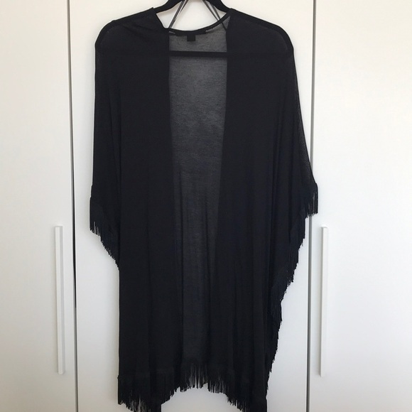 F21 cotton black coverup with fringe detail - Picture 2 of 7